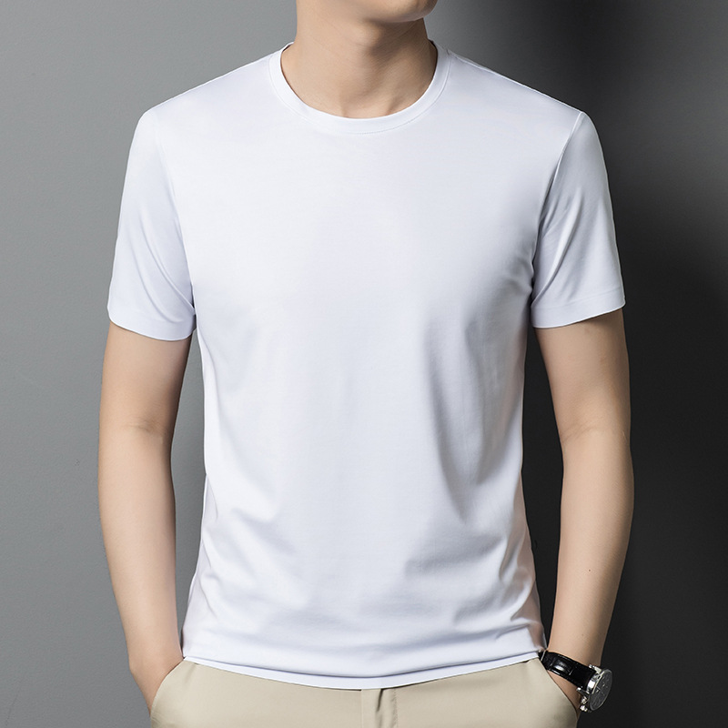 Simple Summer High-quality Silk T-shirt Men's Classic Round Neck Casual T-shirt
